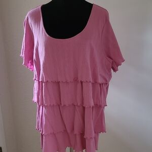 Roaman's Pink Tiered Short Sleeve Top